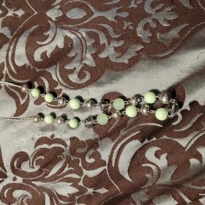 Mint, silver, and glass bead necklace